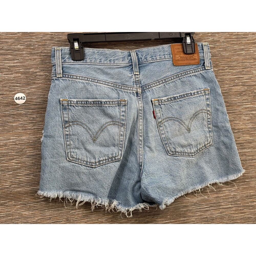 Levi's Shorts Womens 27 Blue Denim Ribcage High Rise Cut Off Button Fly Raw Hem - Picture 2 of 10
